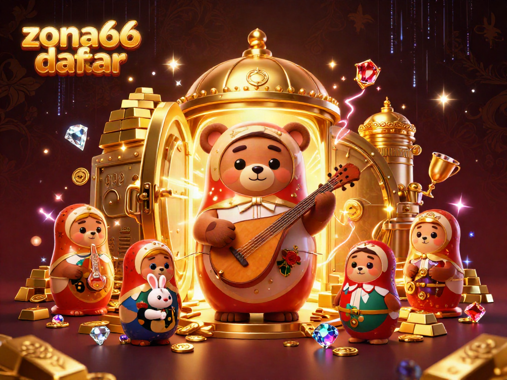 Engage with the vibrant world of online gaming at zona66 daftar, featuring a whimsical casino scene.