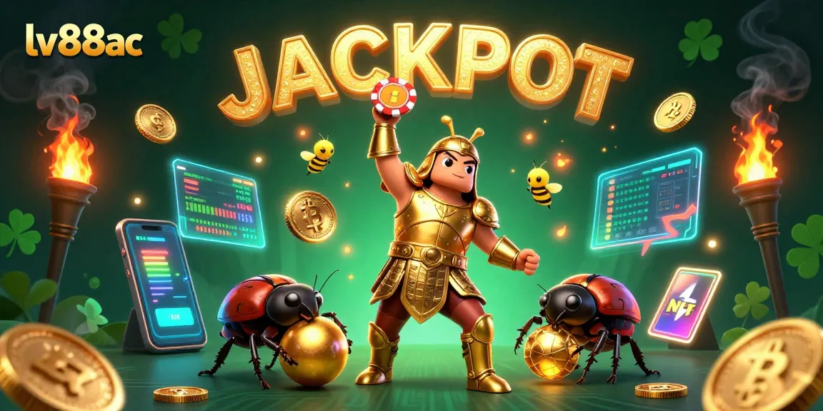 Engage with lv88ac's thrilling adventures featuring a victorious beetle and golden coins.