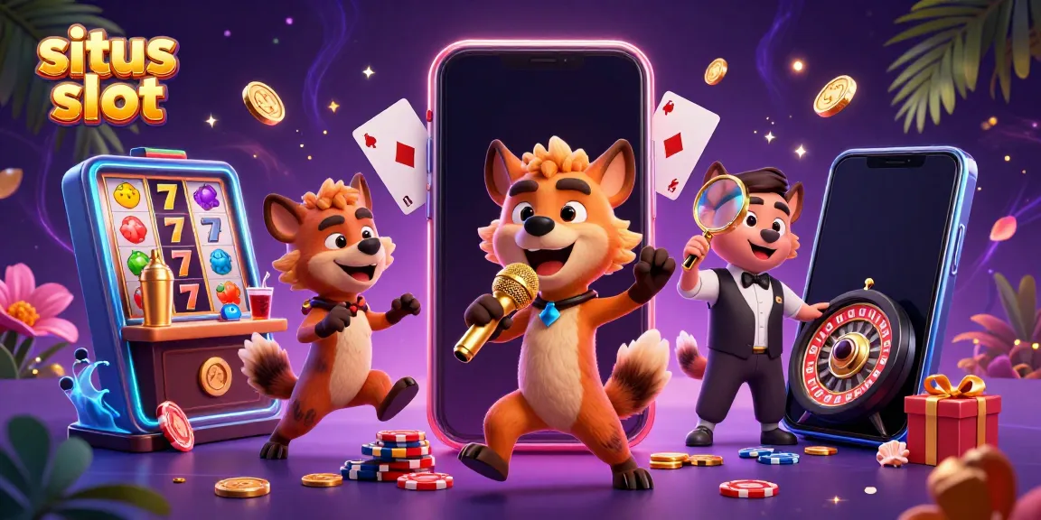Hyena berkomedi di kasino saat bermain situs slot dengan suasana ceria.
