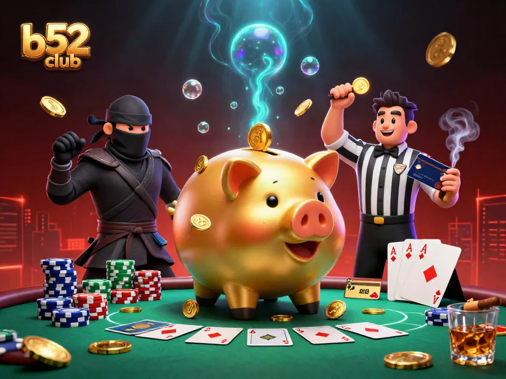 Engage in thrilling gaming action at b52 club with dynamic characters and casino elements.
