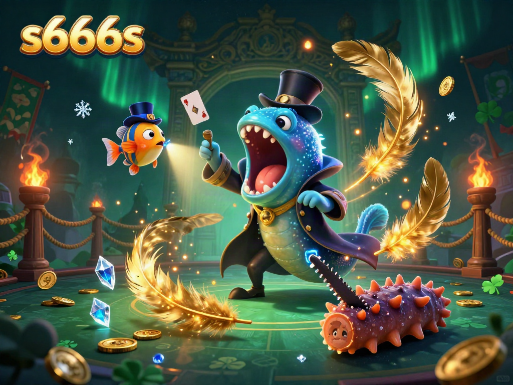 Experience thrilling s666s gameplay with a magical underwater scene featuring a gulper eel performing card tricks.