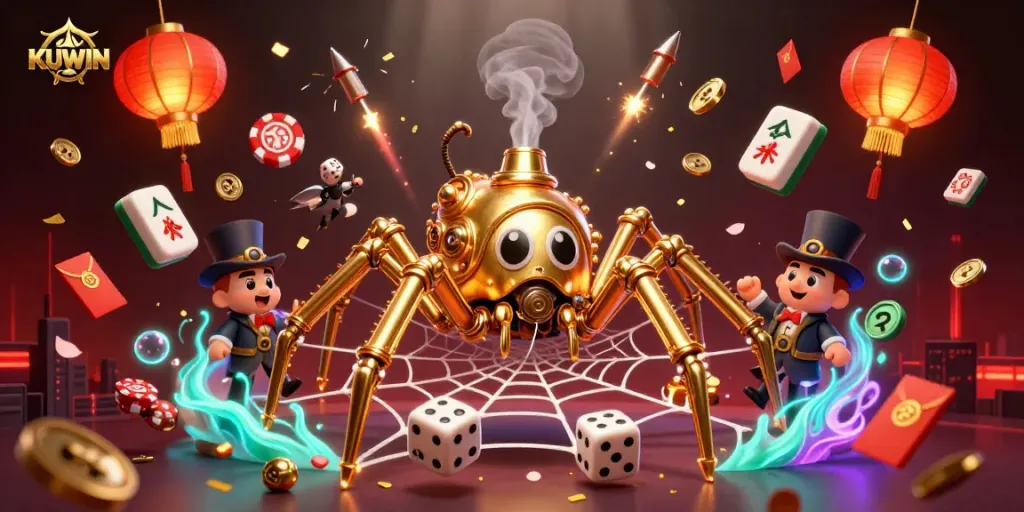 KUWIN enhances gameplay in the casino realm with a colorful and dynamic 3D scene filled with casino elements.