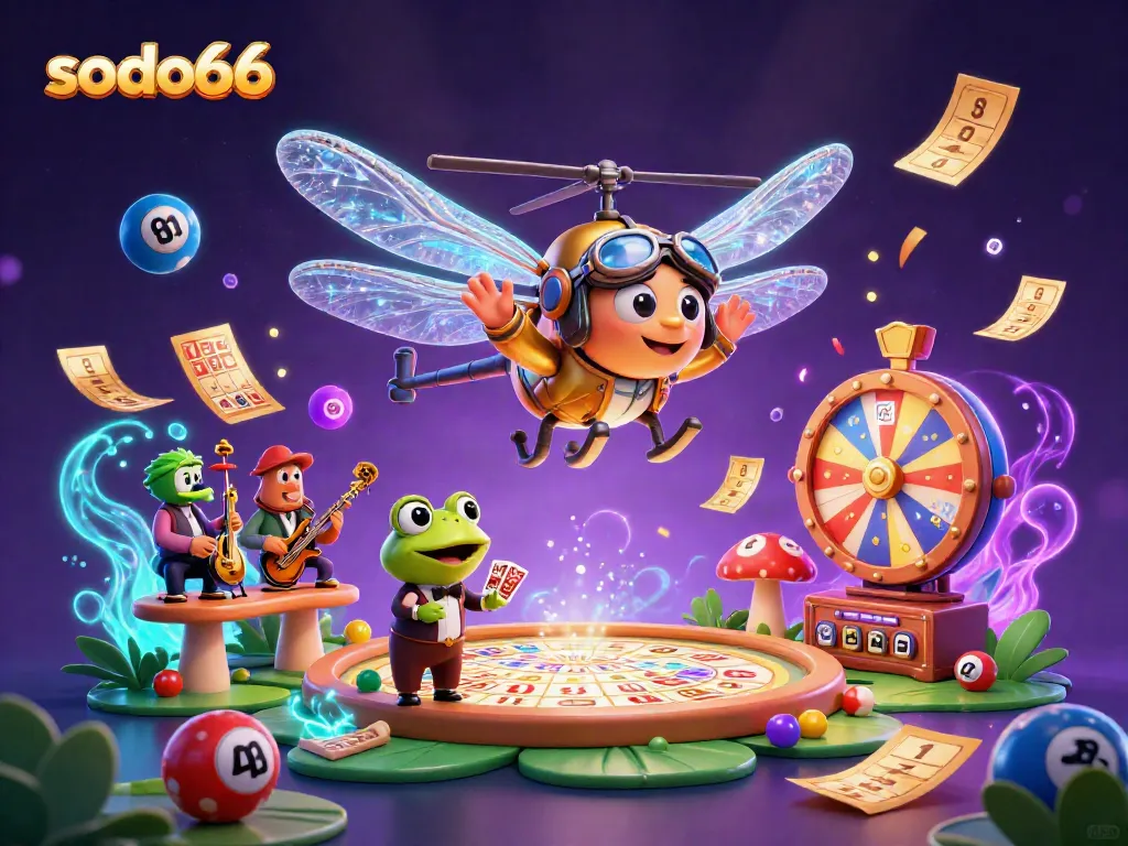 Experience the vibrant world of sodo66 where a frog croupier deals cards amidst casino excitement.
