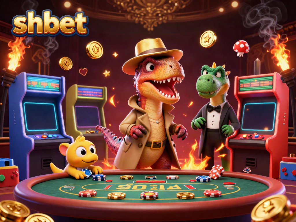 Engage with thrilling shbet gameplay in a vibrant casino scene featuring animated characters.