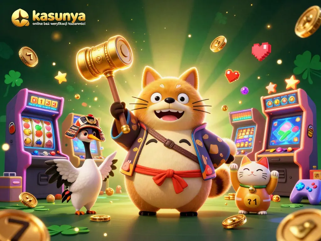 Engage with kasyna online bez weryfikacji tożsamości in a vibrant 3D casino scene featuring cheerful characters and arcade games.