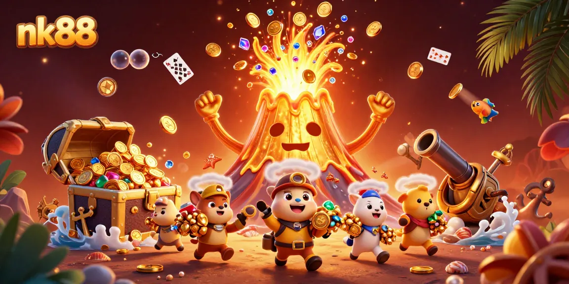 Experience exciting gameplay with nk88 as treasure hunters flee from a golden volcano.