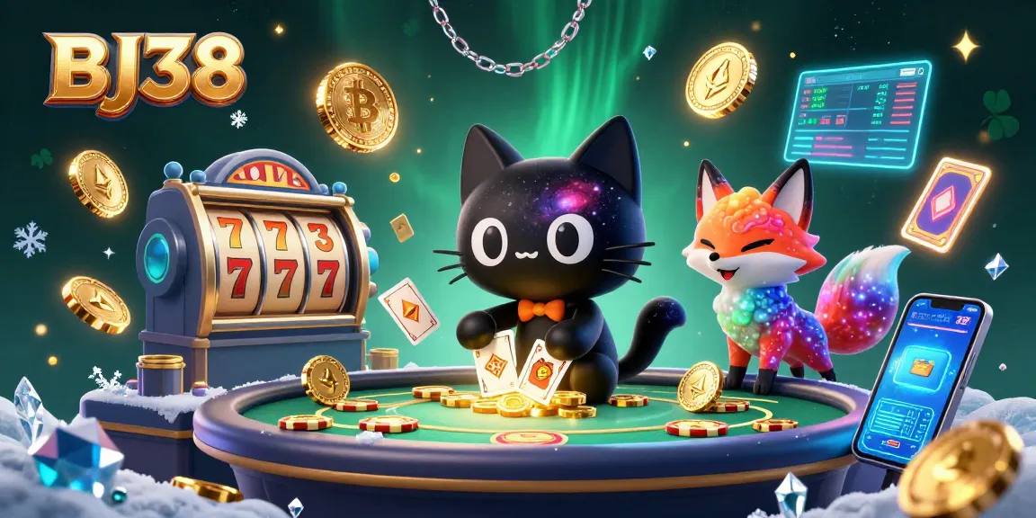 Experience dynamic casino action with BJ38's unique cosmic characters engaging in slots and jackpots.