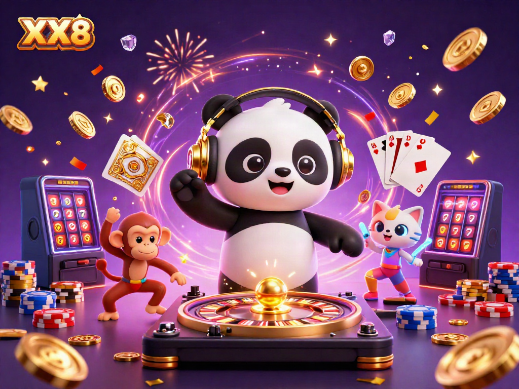 Experience exciting gameplay at XX 88 with animated characters celebrating wins in a vibrant casino scene.
