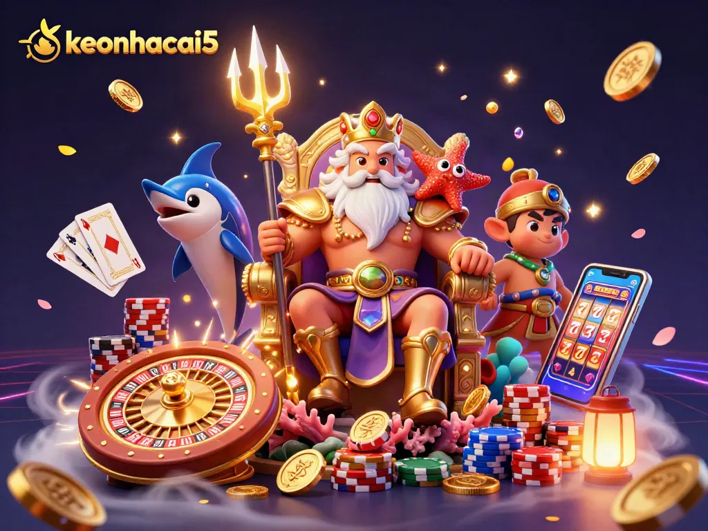 Experience winning strategies for betting at keonhacai5 with a vibrant 3D casino illustration showcasing thrilling elements.