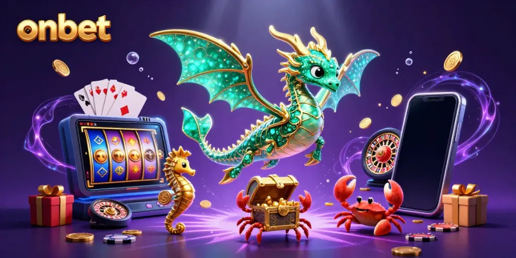 Experience thrilling games at onbet with our vibrant underwater casino scene filled with rich elements.