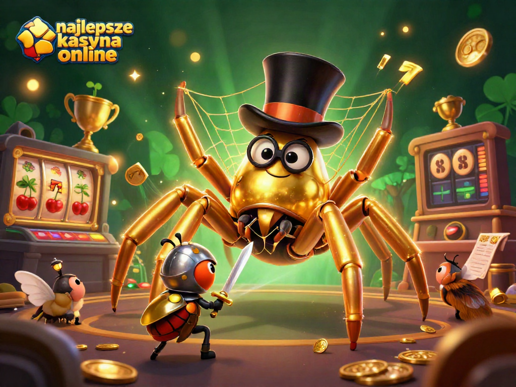 Discover the excitement of najlepsze kasyna online with colorful slot reels, golden coins, and dynamic characters.
