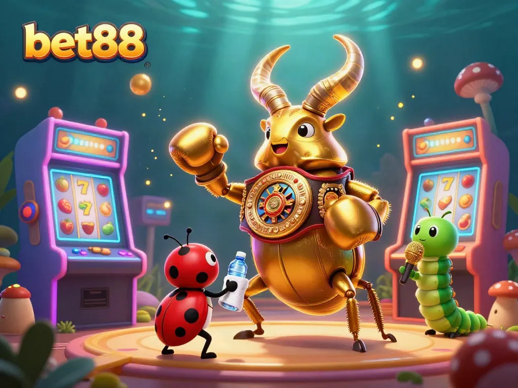 Engage in thrilling bet88 casino gaming with vibrant slot machines and dynamic characters.