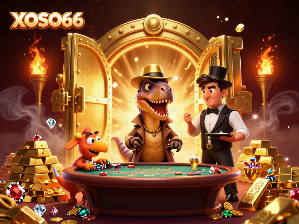 XOSO66 velociraptor card counter blending in at blackjack table, treasure elements and shimmering gems