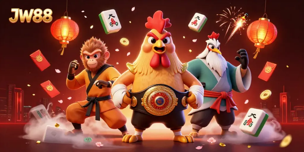 Experience thrilling gameplay at JW88 with a vibrant 3D casino illustration featuring exciting characters and elements.