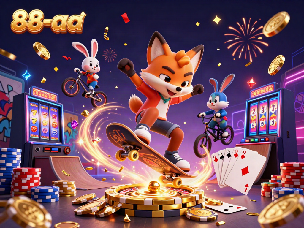 Experience exciting gameplay at 88-aa with a thrilling casino atmosphere illustrated by vibrant characters and dynamic elements.